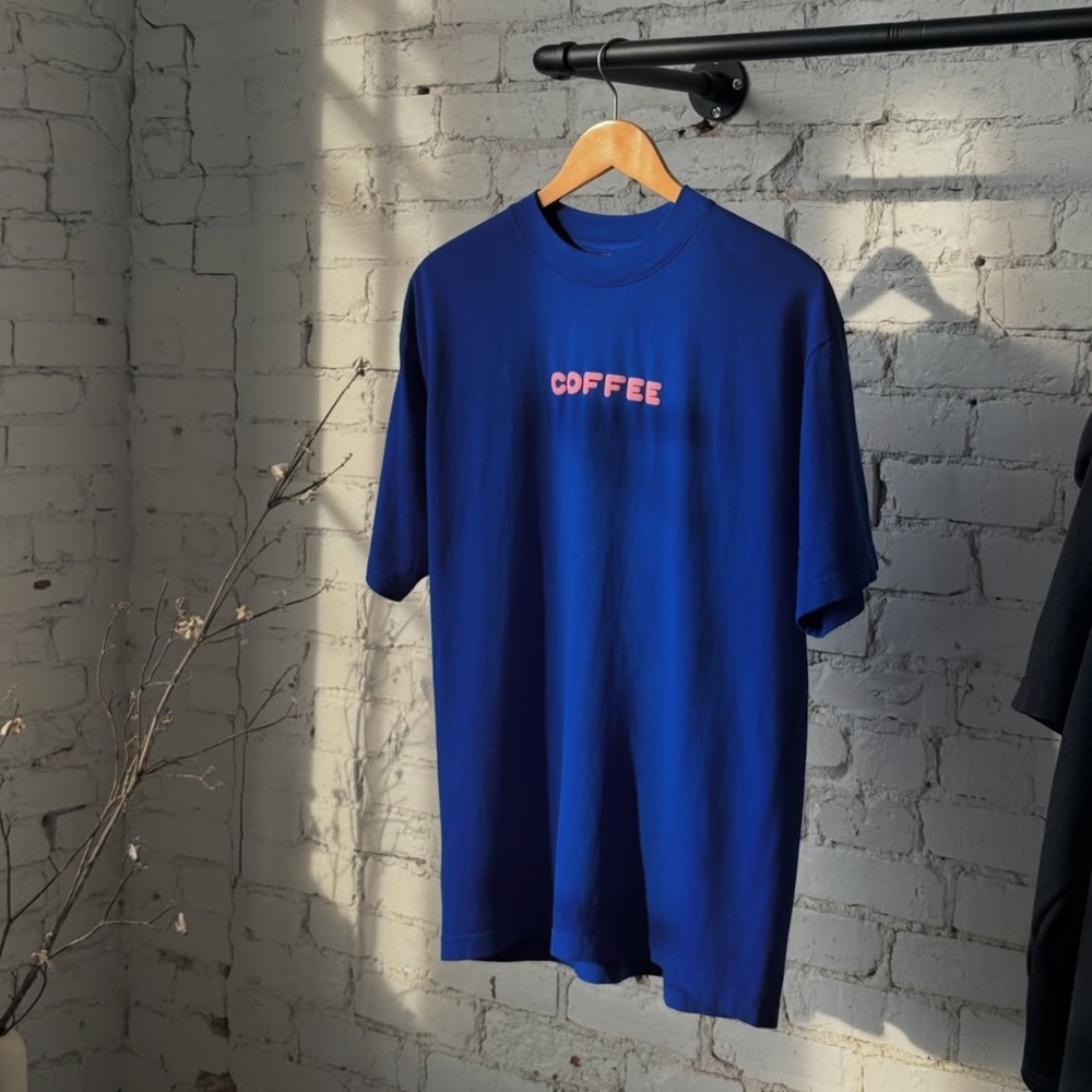 No Free Coffee - Blue Crew Neck T-Shirt